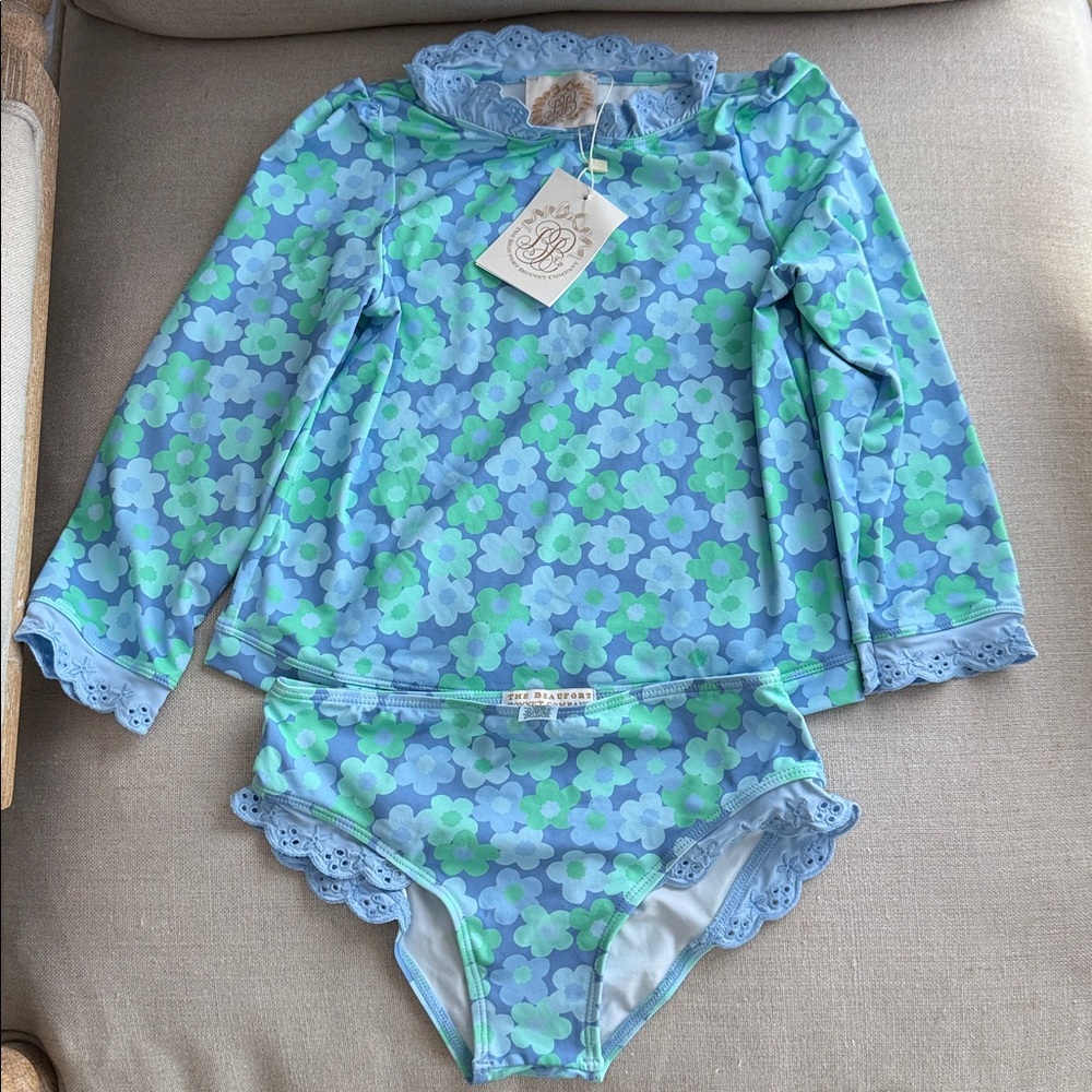 The Beaufort Bonnet Company Blue and Green Floral Wave Spotter Swim Set